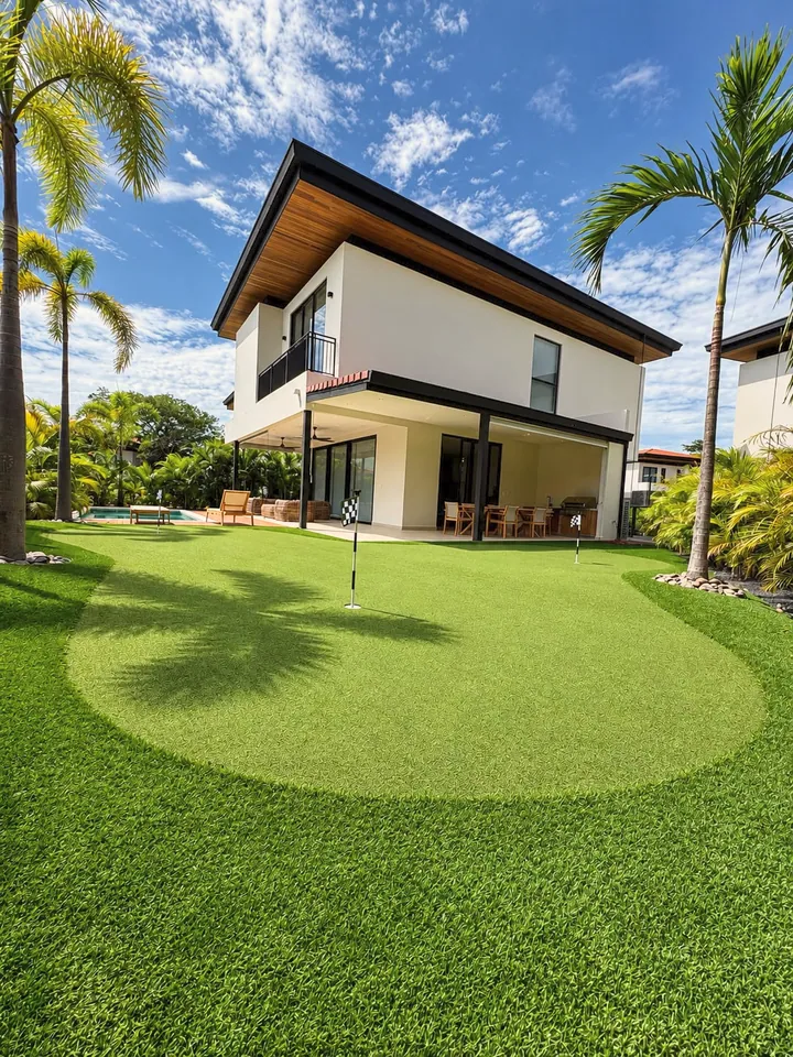 Beautiful poolside backyard putting green.